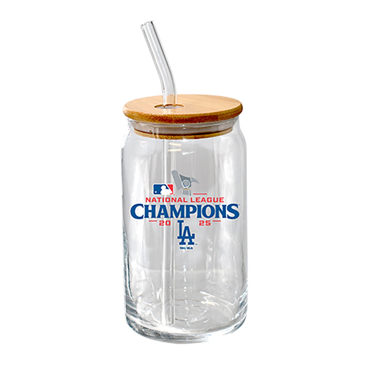 16oz Glass Tumbler with Bamboo Lid, MLB National League Champs 2025, Direct Print, Los Angeles Dodgers